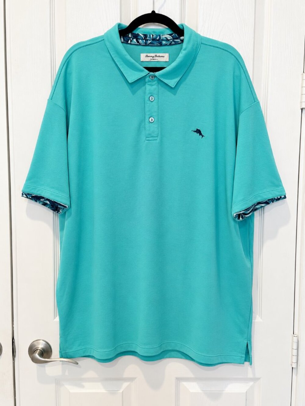 Tommy Bahama IslandZone 4XL Aqua Polo Shirt Tropical Trim Resort Golf Coastal